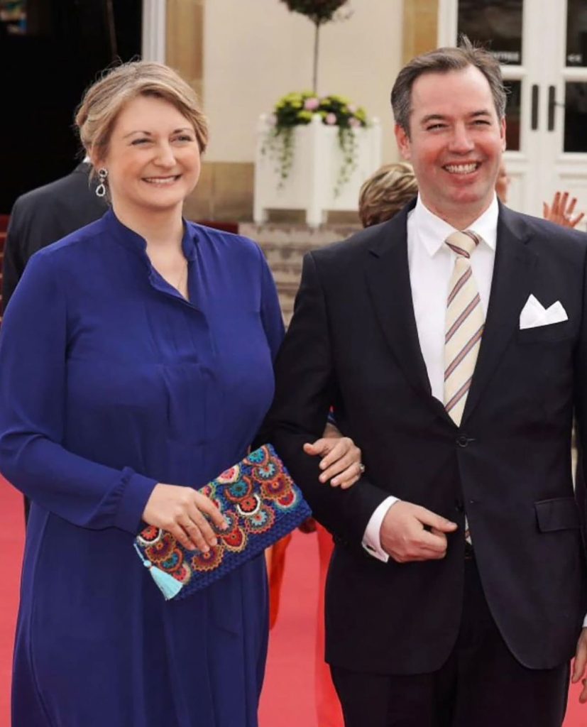 Hereditary Grand Duchess Stéphanie of Luxembourg with a Turquoise Tassel Bloom Clutch